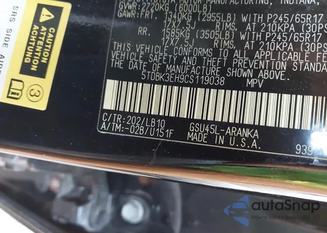 2012 Toyota Highlander Se V6 из США, поврежденный, VIN 5TDBK3EH9CS119038